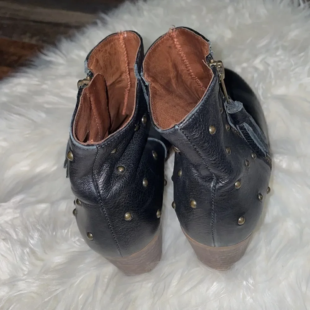 Eric Michael Black Leather Studded Ankle Bootie